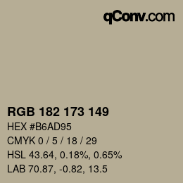 Color code: RGB 182 173 149 | qconv.com