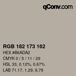 Color code: RGB 182 173 162 | qconv.com