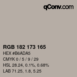 Color code: RGB 182 173 165 | qconv.com