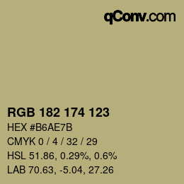 Color code: RGB 182 174 123 | qconv.com
