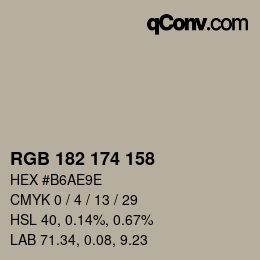 Color code: RGB 182 174 158 | qconv.com