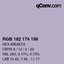 Color code: RGB 182 174 198 | qconv.com