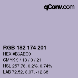 Color code: RGB 182 174 201 | qconv.com