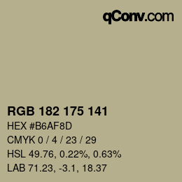 カラーコード: RGB 182 175 141 | qconv.com