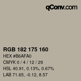 Color code: RGB 182 175 160 | qconv.com