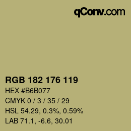 Código de color: RGB 182 176 119 | qconv.com