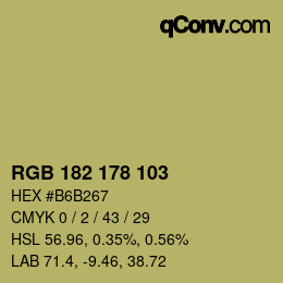 Color code: RGB 182 178 103 | qconv.com