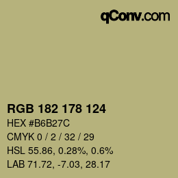 Color code: RGB 182 178 124 | qconv.com