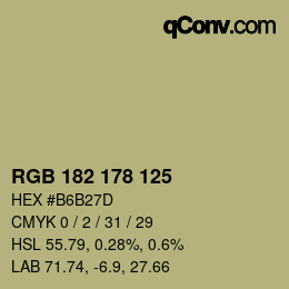 Color code: RGB 182 178 125 | qconv.com