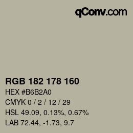 Color code: RGB 182 178 160 | qconv.com