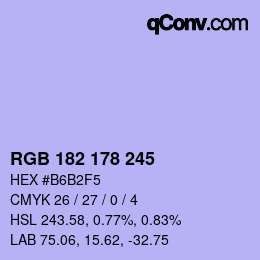 Color code: RGB 182 178 245 | qconv.com