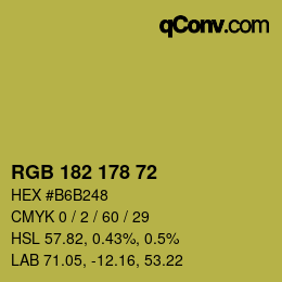 Color code: RGB 182 178 72 | qconv.com