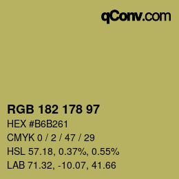 Color code: RGB 182 178 97 | qconv.com