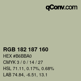 Color code: RGB 182 187 160 | qconv.com