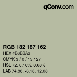 Color code: RGB 182 187 162 | qconv.com