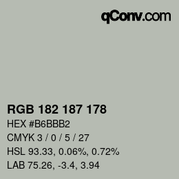 Color code: RGB 182 187 178 | qconv.com