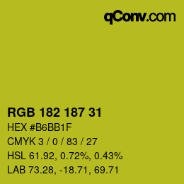 Color code: RGB 182 187 31 | qconv.com
