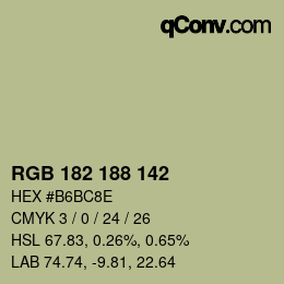 Color code: RGB 182 188 142 | qconv.com