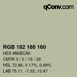 Color code: RGB 182 188 160 | qconv.com