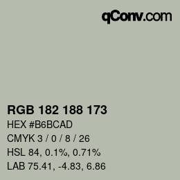 Color code: RGB 182 188 173 | qconv.com