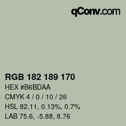 Color code: RGB 182 189 170 | qconv.com