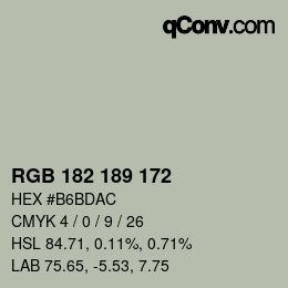 Color code: RGB 182 189 172 | qconv.com