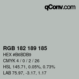 Color code: RGB 182 189 185 | qconv.com