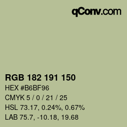 Color code: RGB 182 191 150 | qconv.com