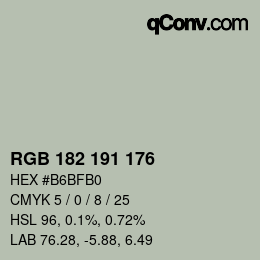 Código de color: RGB 182 191 176 | qconv.com