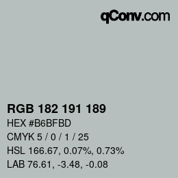 Color code: RGB 182 191 189 | qconv.com