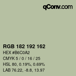 Color code: RGB 182 192 162 | qconv.com