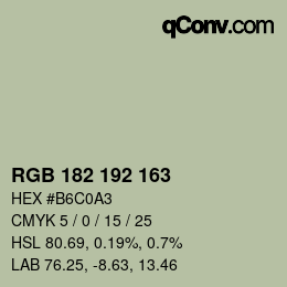 Color code: RGB 182 192 163 | qconv.com