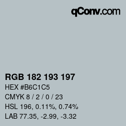 颜色代码: RGB 182 193 197 | qconv.com
