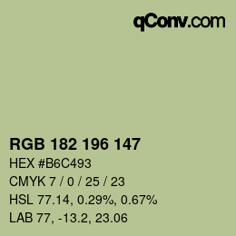 Color code: RGB 182 196 147 | qconv.com