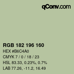 Color code: RGB 182 196 160 | qconv.com