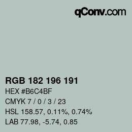 Color code: RGB 182 196 191 | qconv.com