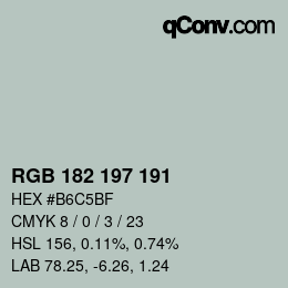 颜色代码: RGB 182 197 191 | qconv.com