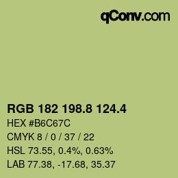 カラーコード: RGB 182 198.8 124.4 | qconv.com