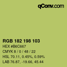 Color code: RGB 182 198 103 | qconv.com