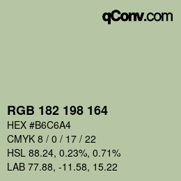 Color code: RGB 182 198 164 | qconv.com