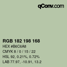 Color code: RGB 182 198 168 | qconv.com