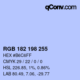 Color code: RGB 182 198 255 | qconv.com