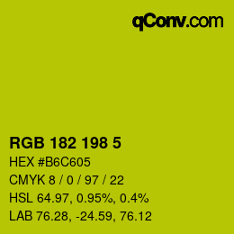 Color code: RGB 182 198 5 | qconv.com
