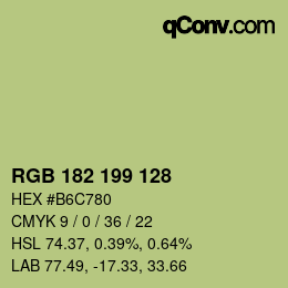 Color code: RGB 182 199 128 | qconv.com