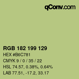Color code: RGB 182 199 129 | qconv.com