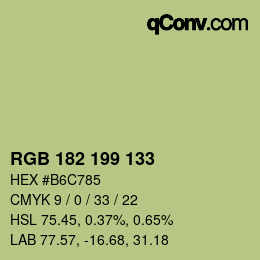 Color code: RGB 182 199 133 | qconv.com