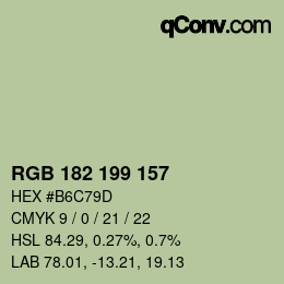 Color code: RGB 182 199 157 | qconv.com