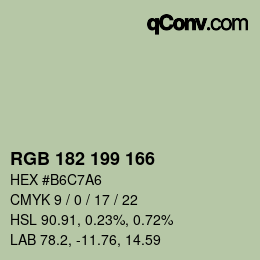 Color code: RGB 182 199 166 | qconv.com