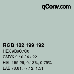 Color code: RGB 182 199 192 | qconv.com