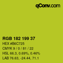 Color code: RGB 182 199 37 | qconv.com